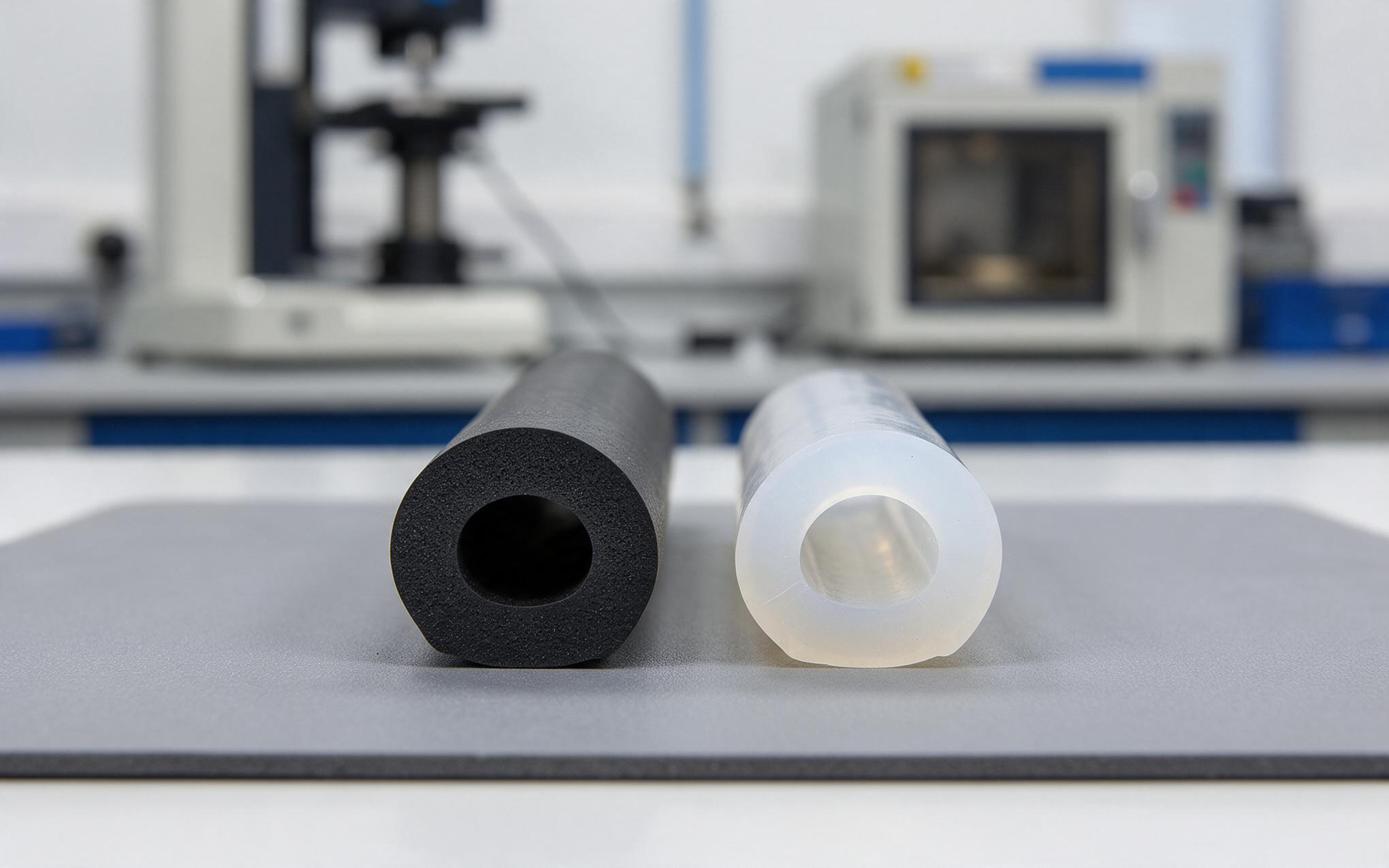 EPDM and silicone gasket cord samples laid side by side for material comparison