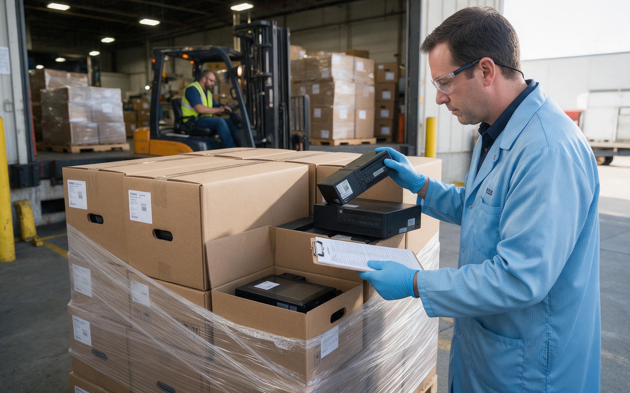 Outgoing inspection before wholesale shipment Industrial pc factory wholesale shipment inspection at a factory loading dock