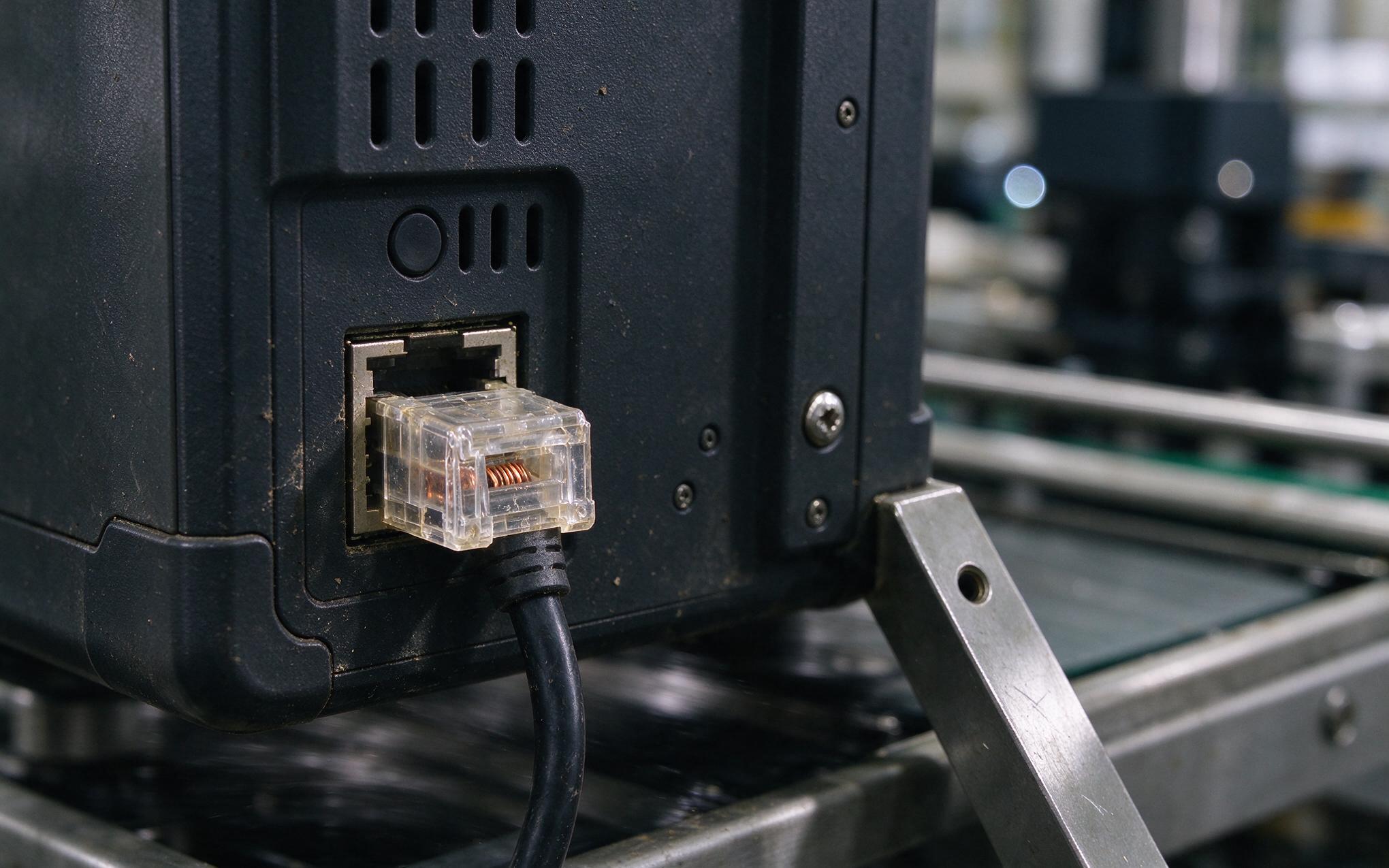 RJ45 latch wear on a rugged all in one pc rear I/O panel under machine vibration