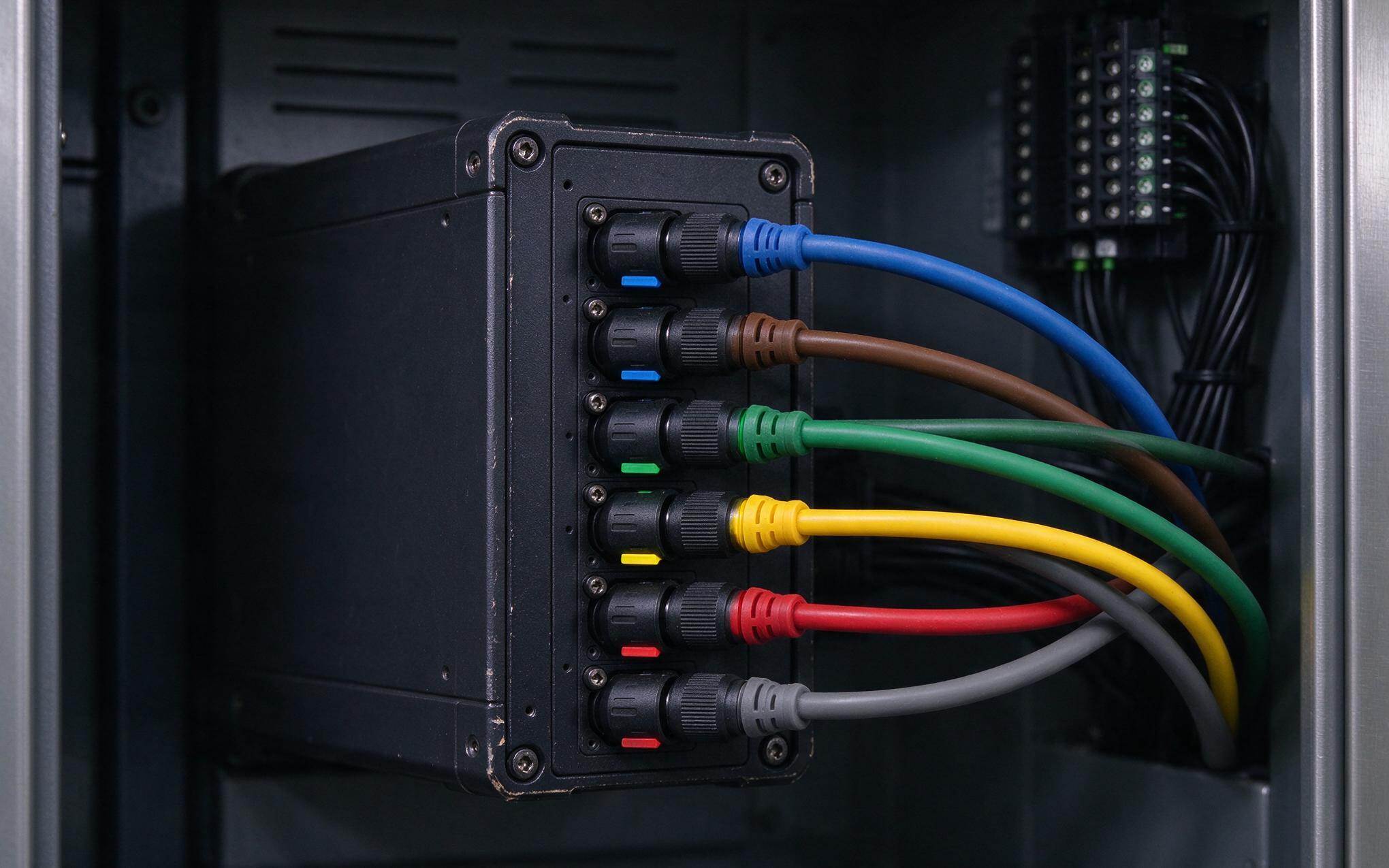 M12 coded connectors mapped to signals on a rugged all in one pc I/O panel