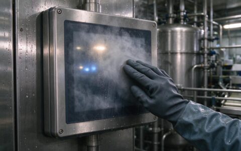 IEC 60068 Damp Heat and Impact on Rugged Industrial Monitors rugged industrial monitor with condensation on screen in humid tropical factory