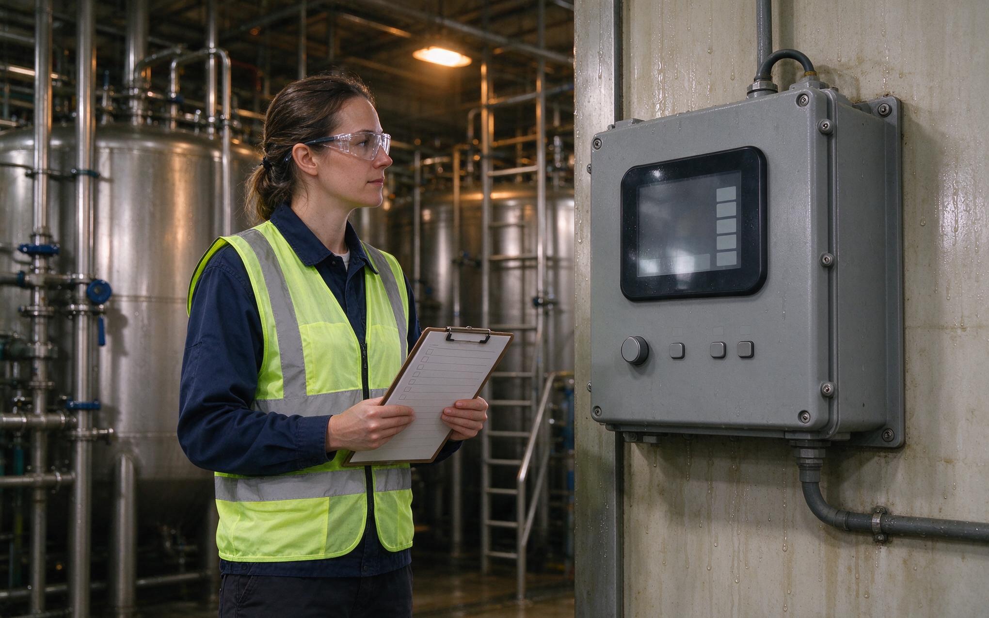 Specification Checklist for Industrial Monitors engineer reviewing specification checklist for industrial monitors in humid sites