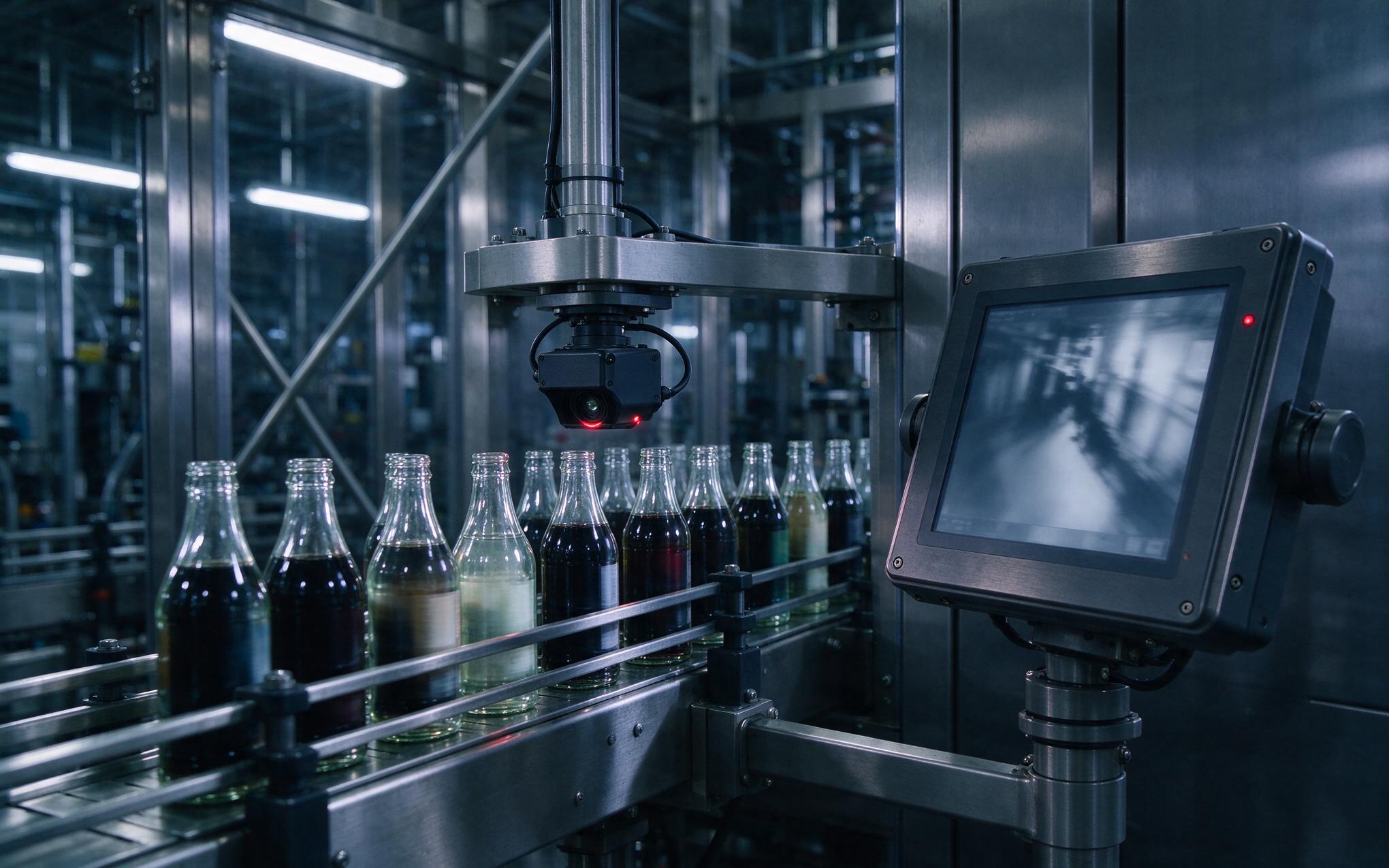 industrial PC monitor brightness uniformity review on a bottling inspection line