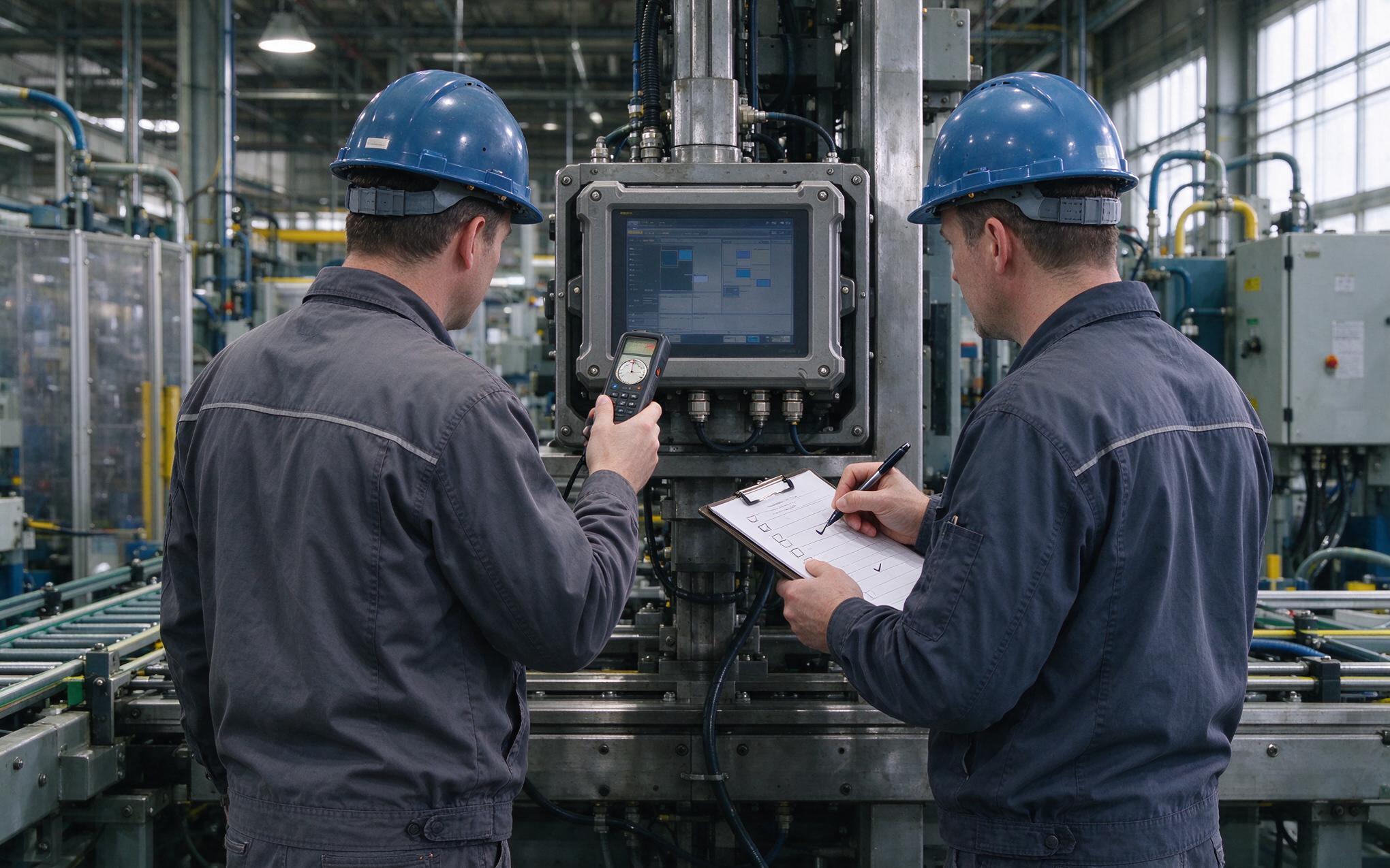 acceptance checks for an industrial PC monitor at a machine frame