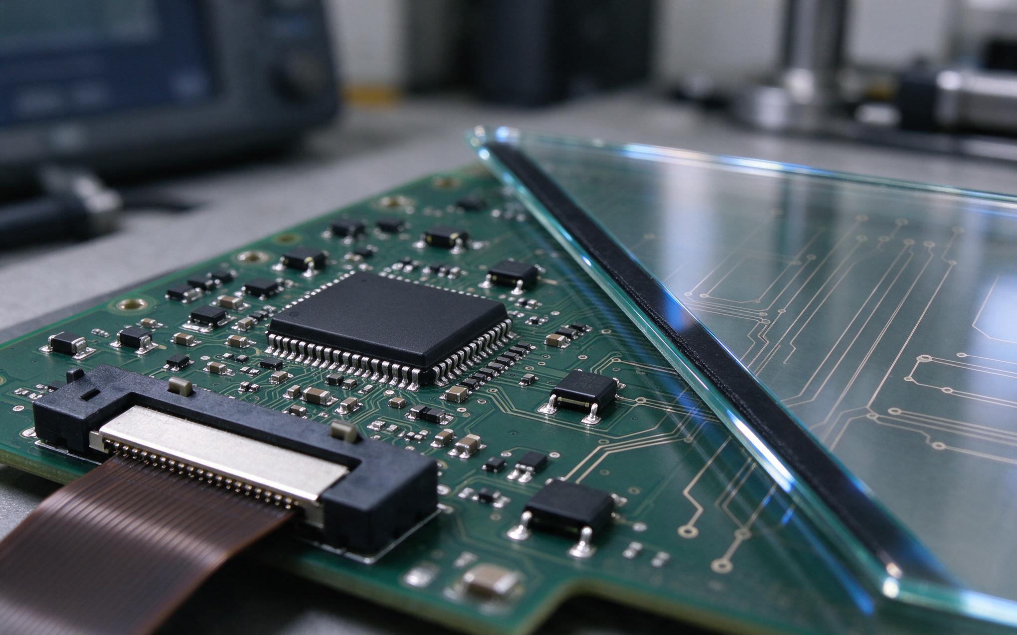 Discharge Entry Points Around a Touch Controller touch controller board and FPC connector inside an industrial touch pc with TVS protection diodes