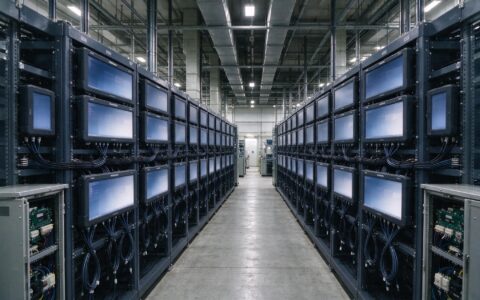 industrial monitor supplier burn-in rack running rows of displays through elevated temperature screening