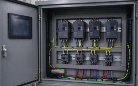 embedded touchscreen monitor cabinet with daisy-chained ground returns under drive load