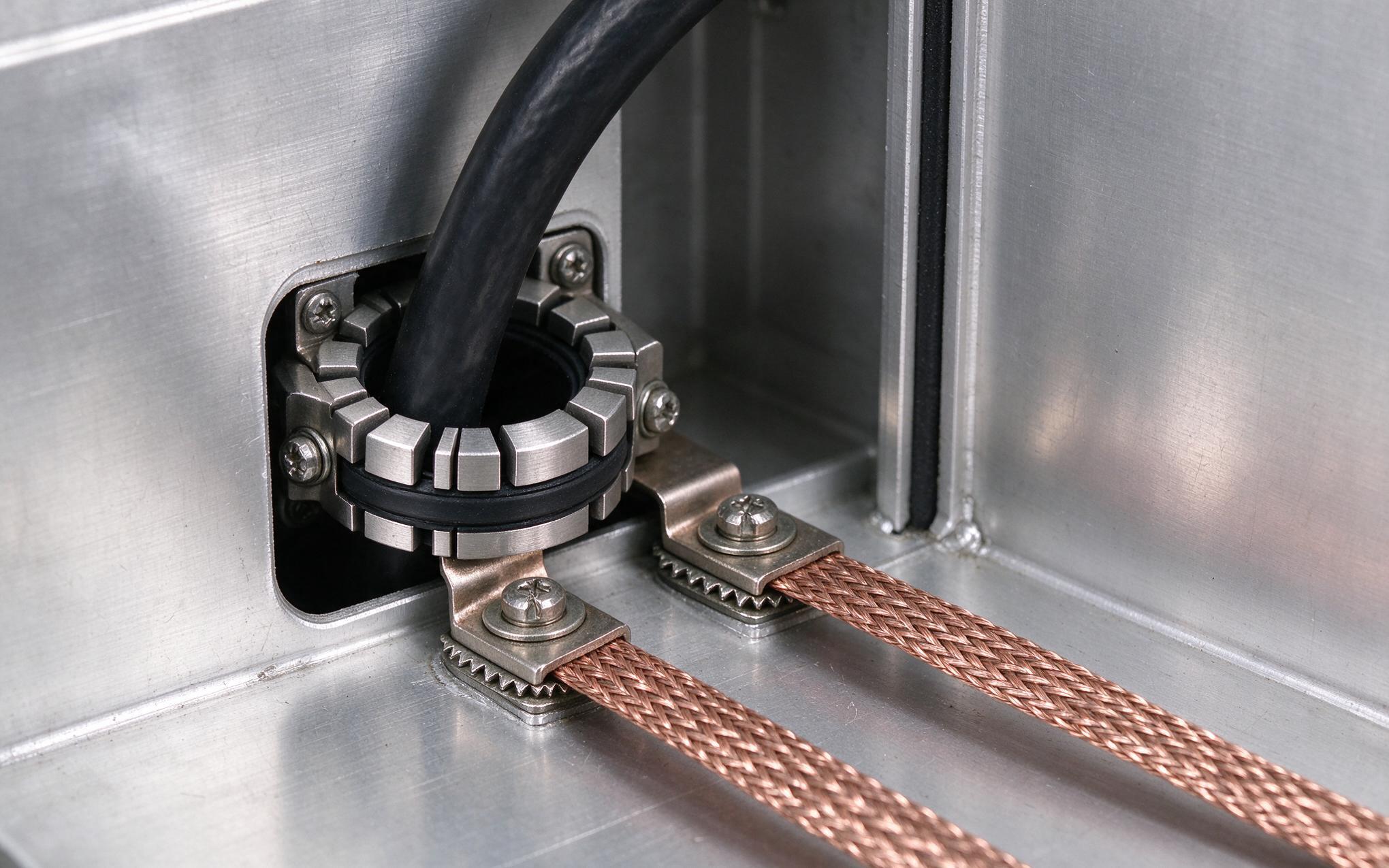 360 degree shield termination inside a cnc machinery industrial pc enclosure
