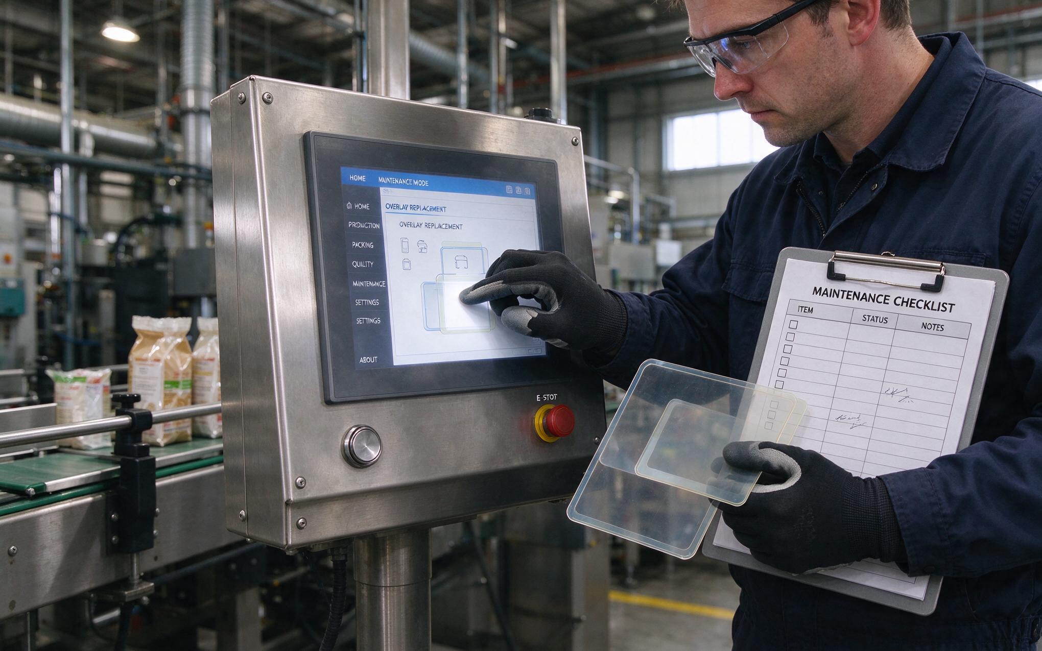 Scheduled film rotation Technician logging a film rotation for an IP65 touch screen on a packaging line