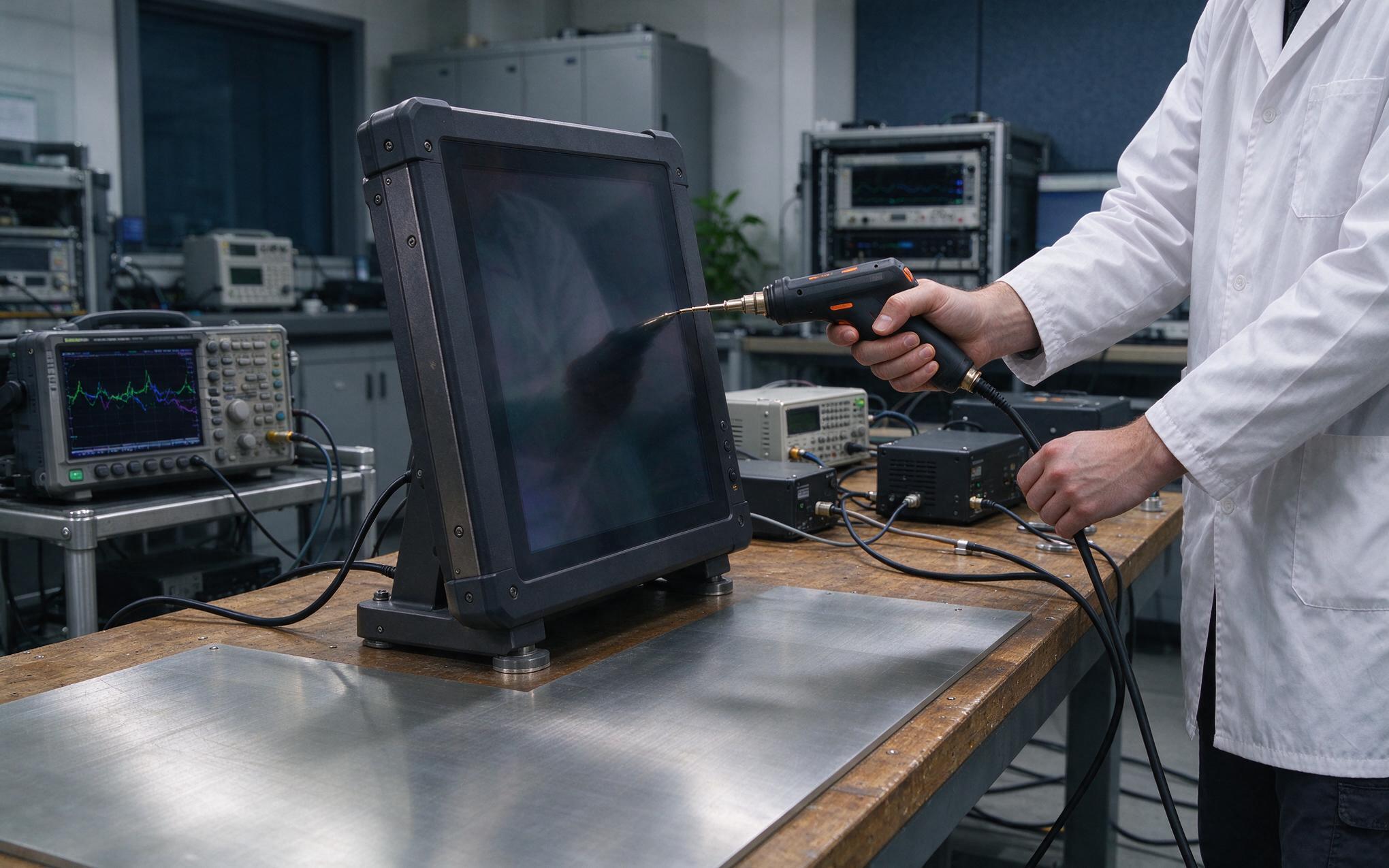 IEC 61000-4-2 contact discharge test on an industrial touch screen panel